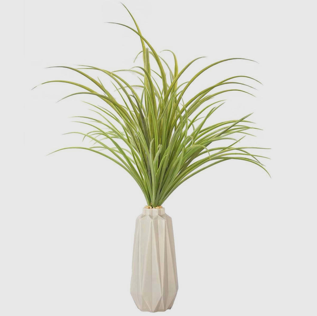 Faux Grass in White Ceramic Vase