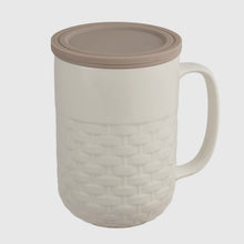 Load image into Gallery viewer, Casaware Tea Infuser Mug White 15 oz | Weave Pattern
