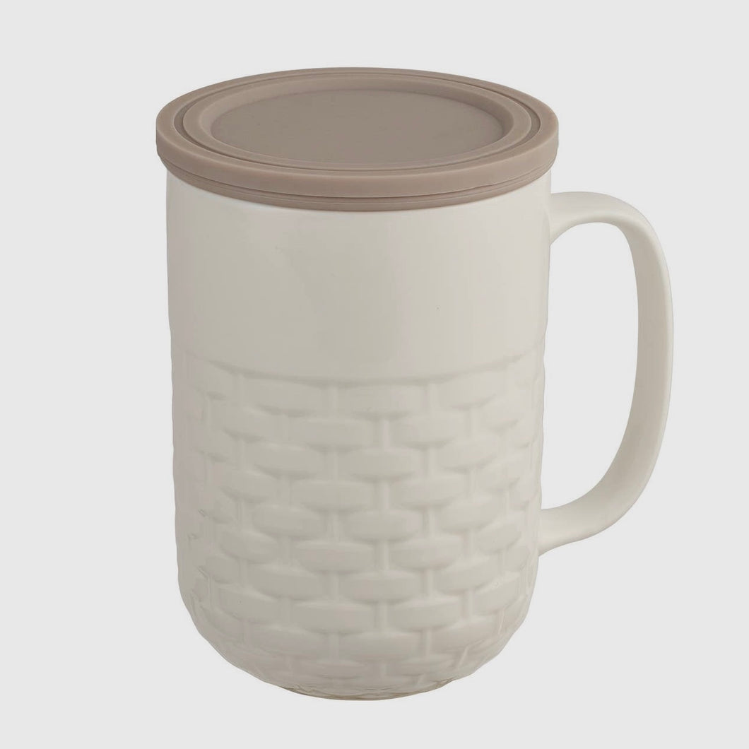 Casaware Tea Infuser Mug White 15 oz | Weave Pattern