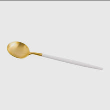 Load image into Gallery viewer, Gold &amp; White Coffee Spoon
